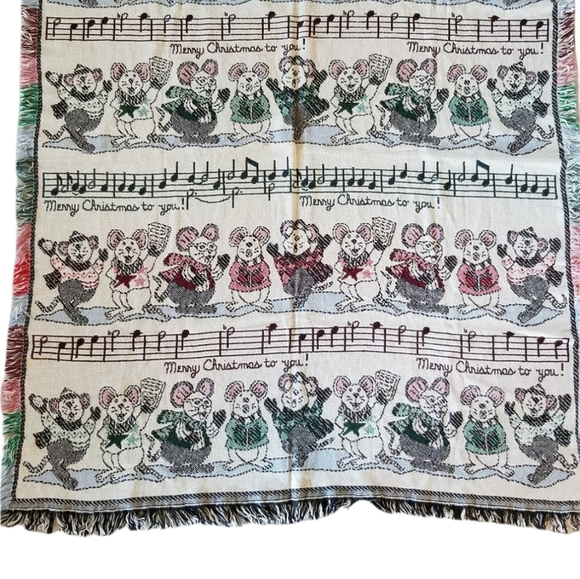Merry Christmas mouse cream afgan  throw tapestry 49 x 61 inches - Picture 1 of 7
